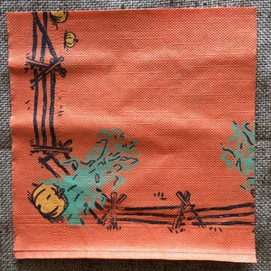 NOS Unused Older Vintage Litho Crepe Paper Halloween Napkin,Black Cat Showing Fangs Sits in JOL Pumpkin, Great for Framing or Repurposing image 6