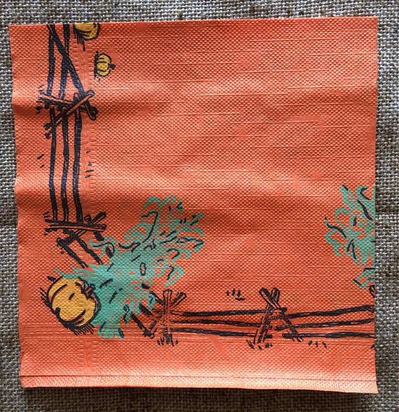 NOS Unused Older Vintage Litho Crepe Paper Halloween Napkin,Black Cat Showing Fangs Sits in JOL Pumpkin, Great for Framing or Repurposing image 6