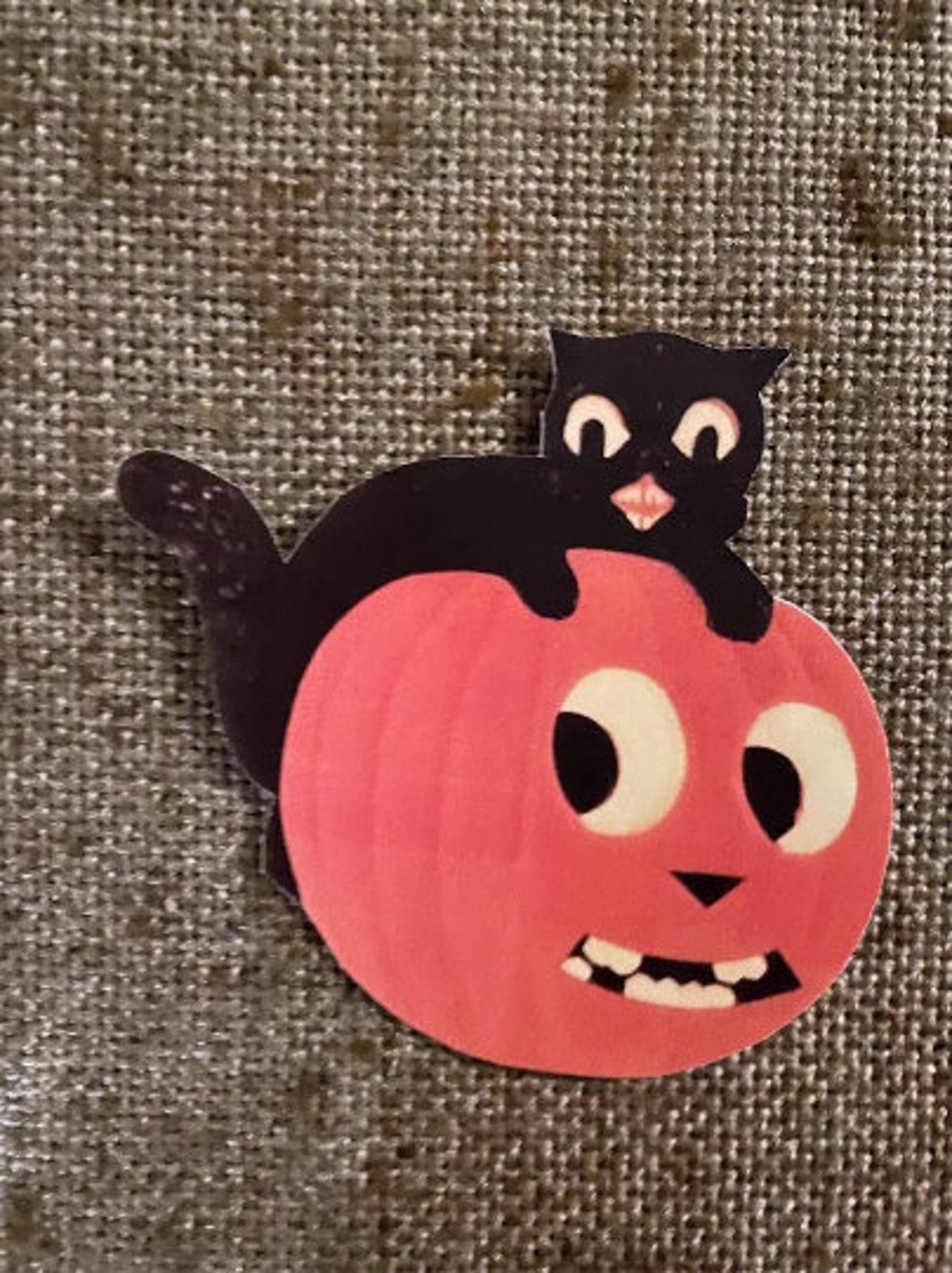 Sizes up to 12" Vintage Style Black Cat Sitting on JOL Pumpkin ...