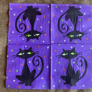 DOLLAR DAYS NOS Unused 6 1/2 Hallmark Halloween Party Crepe Paper Napkin,Groovy Cat Green Eyes Vintage Style Decoration to Frame,Repurpose image 3