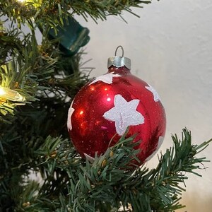 Choice Vintage Space Age Hand Painted,Glittered Mercury Glass Christmas Ornament,Red with White Stars Sizes 1 3/4&quot; or 2 1/4&quot;,Newly Decorated