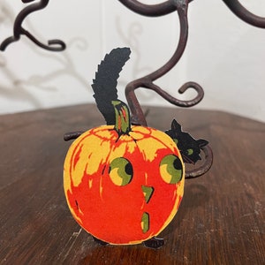 Tailles jusqu'à 16" vintage Style Art déco chat derrière JOL citrouille Halloween papier cartonné découpé à la main décoration, encadrement, décorations de cupcakes disponibles