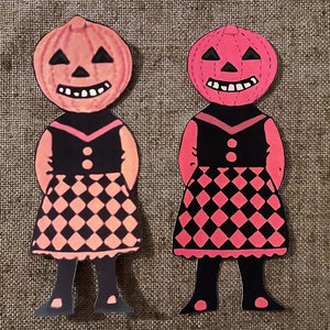 Sizes Up To 16" Vintage Style Orange or Red Pumpkin Woman Plaid Dress,Halloween Hand Cut Cardstock Decoration,Crafts,Framing,Cupcake Toppers