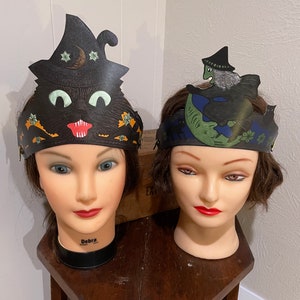 Vintage Style Sorcière sur la Lune, Chat Sorcière, Halloween Couronne Bandeau Bandeau CHAPEAU Costume Mascarade Fête, Habillage, Décoration en Papier Cartonné