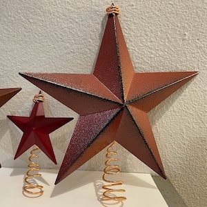 Choice of Colors/Styles of Red Vintage Style Rustic Metal Star Christmas , Patriotic Tree Topper, Sizes 3 1/2&quot;  to 12&quot; Across, 8&quot; Available!