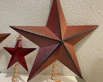 ¡Elección de colores/estilos de estrella de metal rústica de estilo vintage rojo para árbol de Navidad, patriótico, tamaños de 3 1/2" a 12" de ancho, 8" disponibles!