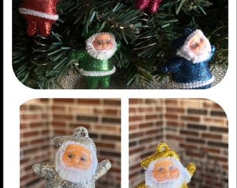 Your Choice of Colors of Vintage Style Glittered Santa Tree Topper for Small Mini Tabletop Tree, Plastic Face, Mini 2" Tall