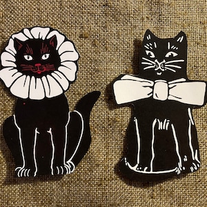 Choix de tailles jusqu'à 16 po. Style vintage, chats noirs et blancs, Halloween, papier cartonné découpé à la main, décoration, travaux manuels, encadrement, décorations de cupcakes disponibles