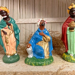 Choice of  3  Vintage Composition Kneeling  Standing Kings Easter Christmas Nativity Creche Figurines, Japan, 3 1/2&quot; to 4 1/4&quot; Tall