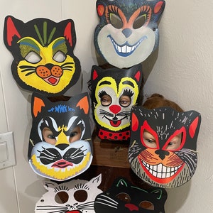 ADULT & KIDS Pick Vintage Style Cartoon Animal Cats Cardstock Halloween MASK Costume Masquerade Party Favor Accessory,Dress Up,Decoration