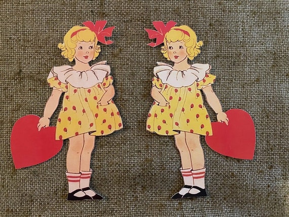 Sizes up to 17" Vintage 1940s Style Repro Blonde Girl and Red Heart  Valentine's Day Hand Cut Cardstock Decoration,crafts Cupcake Topper - Etsy