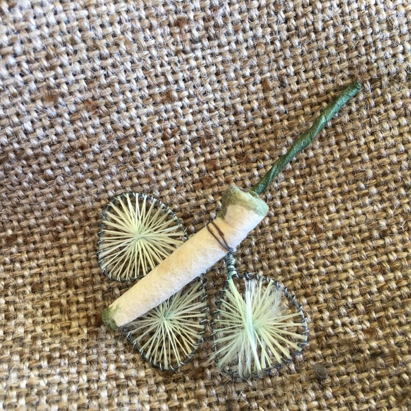 Antique Vintage Luck of the Irish St Patricks Day Spun Leprechaun Cotton Pipe on Spun Glass Clover Decoration, Lapel Pin