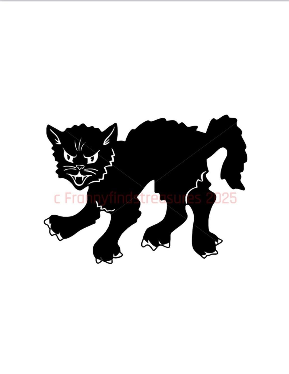 Vintage Halloween Full Body Black Cat White Paws B Digital Download Digitally Altered/Enhanced Printable Art Image PNG,JPG File, Crafts, Etc