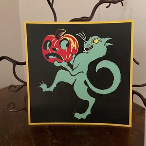 Le chat vert de style vintage peut contenir jusqu'à 10 po. Citrouille effrayée pour Halloween, décoration en papier cartonné découpé à la main, encadrement, décoration murale, décoration de petit gâteau