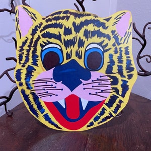 Papier cartonné découpé à la main, animal de dessin animé, léopard jaune, chat, décoration, travaux manuels, encadrement, décorations de cupcakes