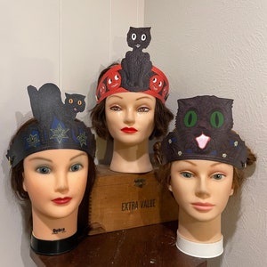 Style vintage chat noir, citrouilles Halloween couronne casque chapeau bandeau costume mascarade cotillons habiller, décoration papier cartonné