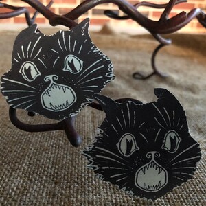 Sizes Up To 11" Vintage 1900's Style Gray White Scared Cat Faces Halloween Hand Cut Cardstock Decoration,Crafting Etc, Cupcake Toppers Too