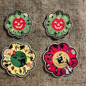 Sizes Up To 10" Choice of Vintage Style Art Deco Halloween Scene,Witch, Pumpkin,Cat Halloween Hand Cut Cardstock Decoration, Cupcake Toppers