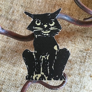 Sizes Up To 16" Vintage Style Black and Tan Sitting Cat, Halloween Hand Cut Cardstock Decoration, Framing, Cupcake Toppers Available