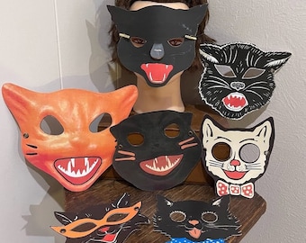 ADULT & KIDS Pick Vintage Style Cats Cardstock Halloween MASK Costume Masquerade Party Favor Accessory,Dress Up,Decoration