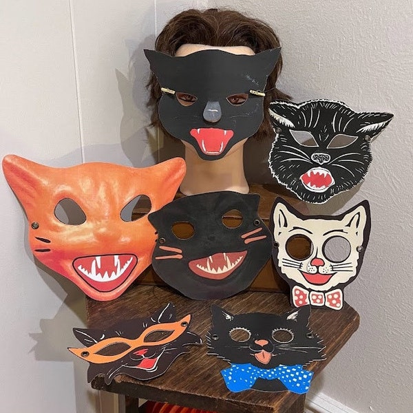 ADULT & KIDS Pick Vintage Style Cats Cardstock Halloween MASK Costume Masquerade Party Favor Accessory,Dress Up,Decoration