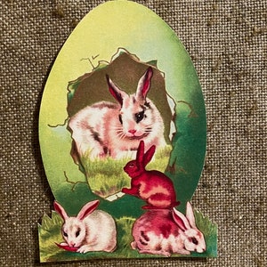 Tamaños de hasta 16" Familia de conejos de Pascua de estilo vintage en tarjeta de decoración de cartulina cortada a mano para manualidades, marcos, etc., adornos para cupcakes
