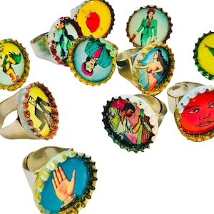 LOTERIA mexican bingo recycled bottle cap ring