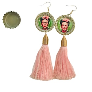 Frida Khalo recycled bottle cap earrings
