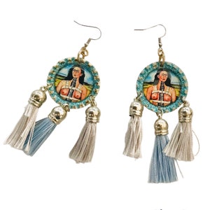 Frida Khalo recycled bottle cap earrings
