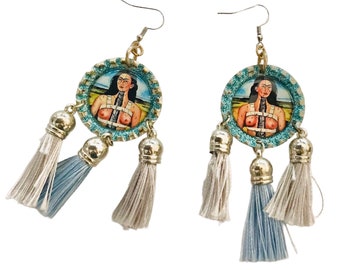 Frida Khalo recycled bottle cap earrings