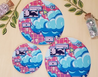 Pastel Cyberskies Pegatina, imán y pin / Dreamcore Webcore Pegatina transparente Pegatina holográfica Imán y pin de botón