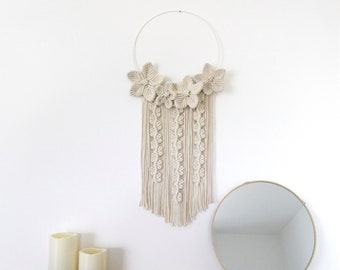 MACRAME PATTERN / Flowery wall hanging / Tapestry / Flowers / DIY / Pdf / Macrame tutorial / Intermediate level / English and French