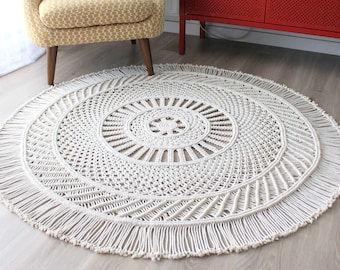 MACRAME PATTERN / Macrame rug tutorial / Round mandala-inspired rug / Bohemian decoration / DIY kit / English and French