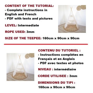 MACRAME PATTERN / Bohemian teepee for children / Wedding tent / Hut / DIY / Macrame tutorial/ Pdf / Intermediate level / English and French image 7