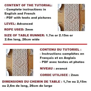 MACRAME PATTERN / Table runner / Table cloth / Table cover / DIY / Pdf / Macrame tutorial / Advanced level / English and French image 6