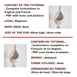 MACRAME PATTERN / Pod / Hanging basket / Plant hanger / Bird feeder / DIY / Pdf / Macrame tutorial / Beginner / English and French image 7