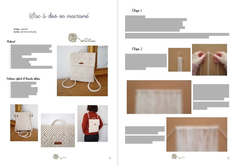 K&ouml;nnte beinhalten: Eine Schritt-f&uuml;r-Schritt-Anleitung zum Herstellen eines Makramee-Rucksacks. Die Anleitung enth&auml;lt eine Materialliste, ein Diagramm des fertigen Produkts und Anweisungen f&uuml;r jeden Schritt. Der Rucksack ist aus naturfarbenem Kordel gefertigt und hat ein schlichtes, geometrisches Design.
