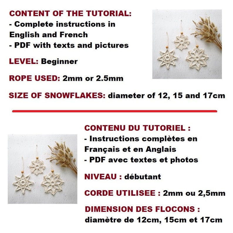 MACRAME PATTERN / 5 snowflakes / 5 stars / Macrame tutorial / Christmas decorations / How to / DIY / Beginner level / English and French image 10