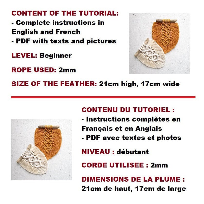 MACRAME PATTERNS / Nature bundle 2 tutorials / bohemian feather and flower / DIY / Pdf / Macrame tutorials / Beginner / English and French image 9