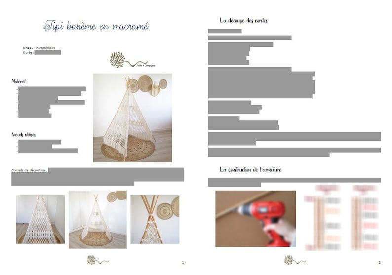 MACRAME PATTERN / Bohemian teepee for children / Wedding tent / Hut / DIY / Macrame tutorial/ Pdf / Intermediate level / English and French image 6