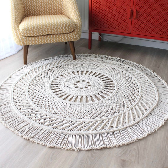 Tapisserie murale macramé, tapis rond macramé, décoration murale