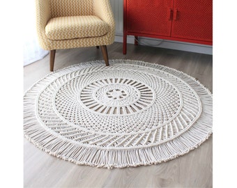 MACRAME PATTERN / Macrame rug tutorial / Round mandala-inspired rug / Bohemian decoration / DIY / English and French