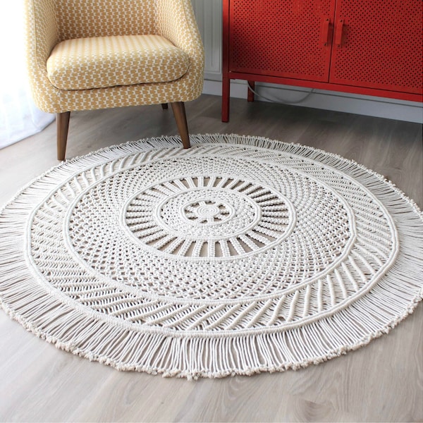MACRAME PATTERN / Macrame rug tutorial / Round mandala-inspired rug / Bohemian decoration / DIY / English and French