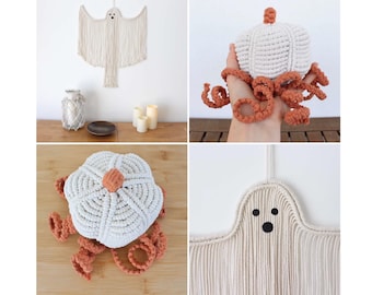 TUTORIELS MACRAMÉ / Pack de Halloween = fantôme + citrouille / Pdf / DIY / Niveau débutant / Français et Anglais