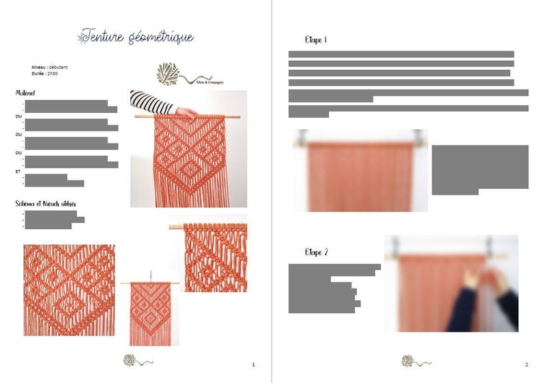 K&ouml;nnte beinhalten: Eine Schritt-f&uuml;r-Schritt-Anleitung zum Erstellen einer geometrischen Makramee-Wandbeh&auml;nge. Die Anleitung enth&auml;lt eine Materialliste, ein Diagramm der Knoten und Fotos des fertigen Produkts.