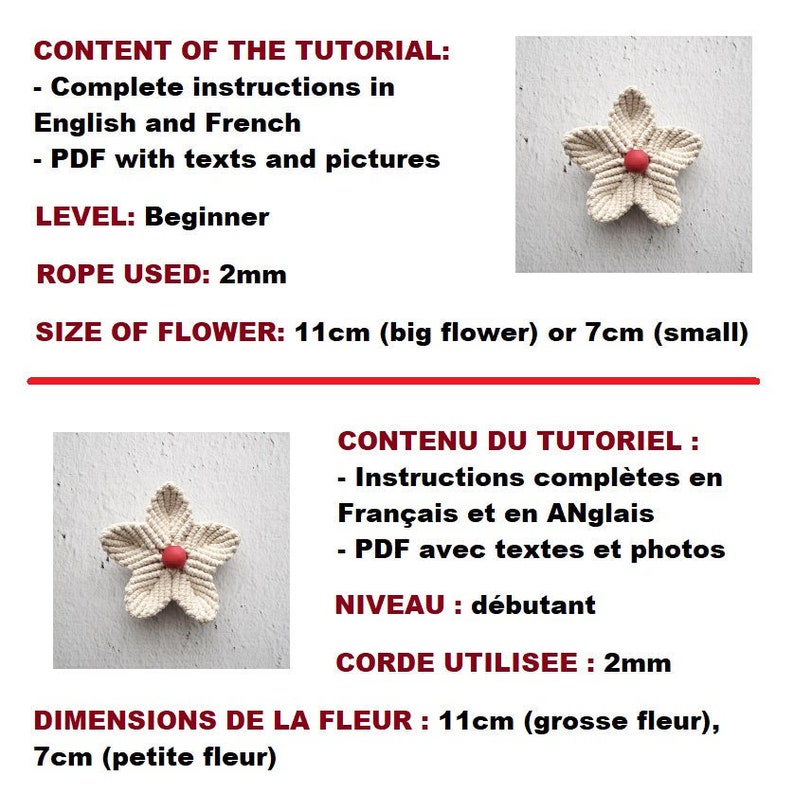 MACRAME PATTERNS / Nature bundle 2 tutorials / bohemian feather and flower / DIY / Pdf / Macrame tutorials / Beginner / English and French image 8