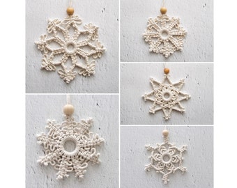 MACRAME PATTERN / 5 snowflakes / 5 stars / Macrame tutorial / Christmas decorations / How to / DIY / Beginner level / English and French