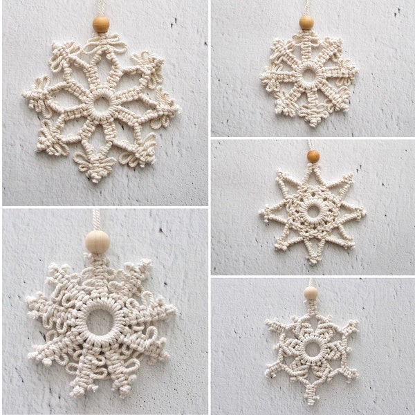 MACRAME PATTERN / 5 snowflakes / 5 stars / Macrame tutorial / Christmas decorations / How to / DIY / Beginner level / English and French