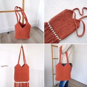 MACRAME PATTERN / Tote bag with or without fringes / Shopping bag / Hand bag / Macrame tutorial / Intermediate level / English and French