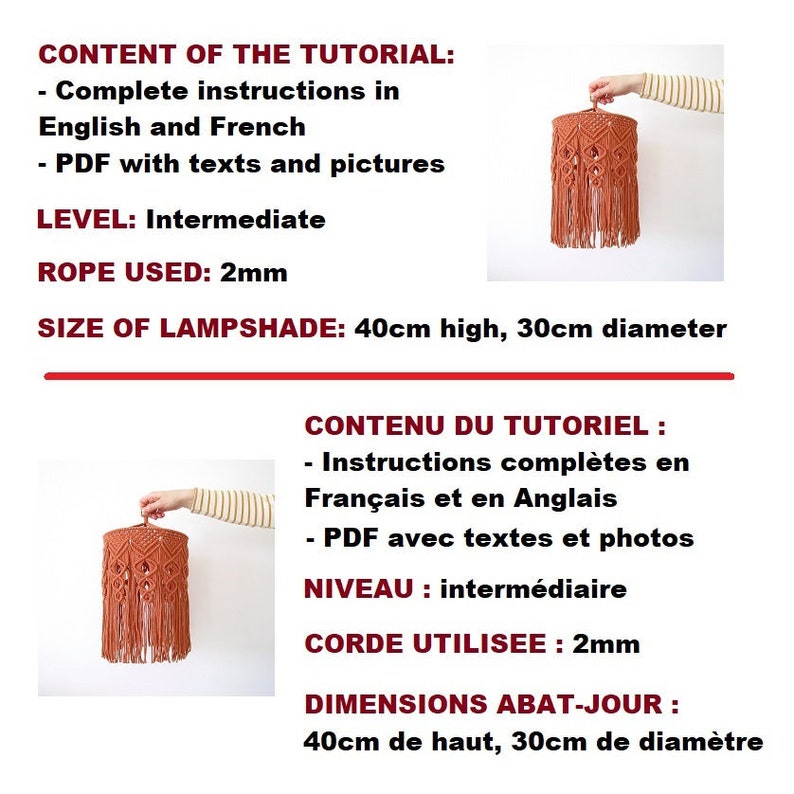 MACRAME PATTERN / Macrame lampshade / Ceiling light / DIY / Macrame tutorial / Pdf / Intermediate level / English and French image 7